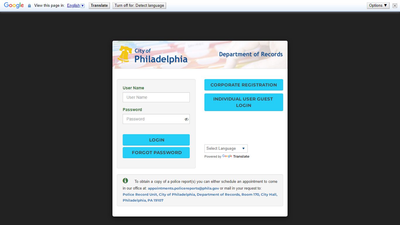 PSIR - Web Portal - Philadelphia