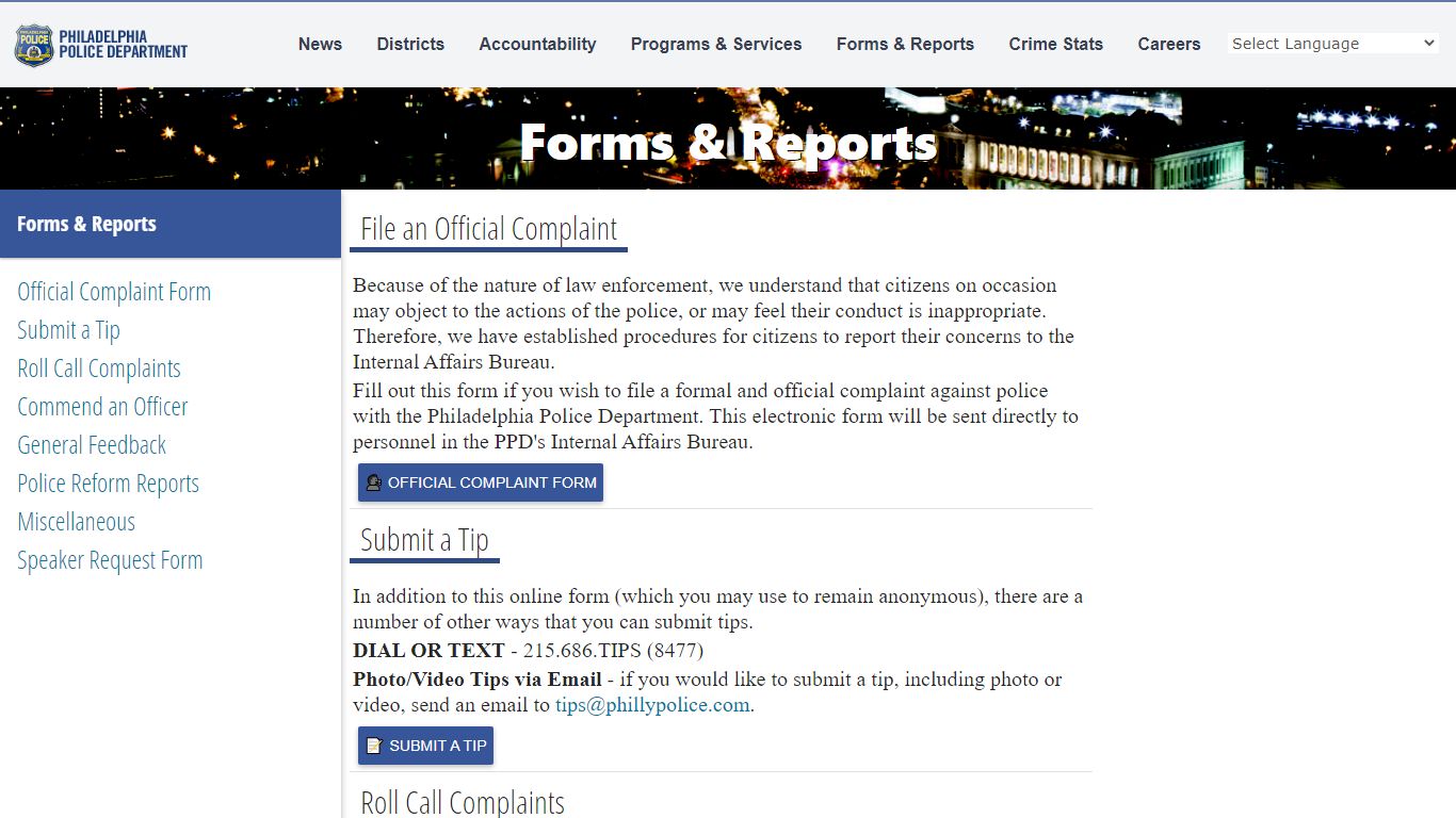 Forms & Reports | Philadelphia Police Department