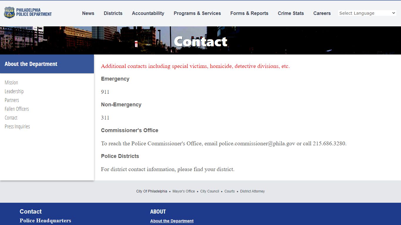 Contact | Philadelphia Police Department